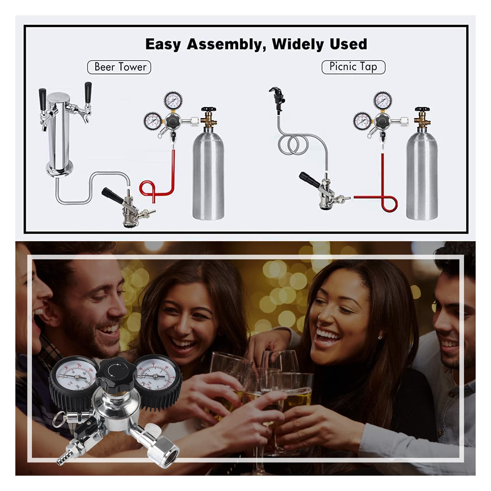 FERRODAY Co2 Regulator Beer Keg Regulator Kegerator Dual