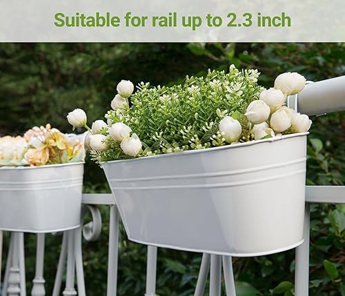 Miniatura 5 de Dahey 3 macetas colgantes de hierro de metal para valla de barandilla, macetas colgantes de 15.7 pulgadas, estilo campestre, ventana, soporte para