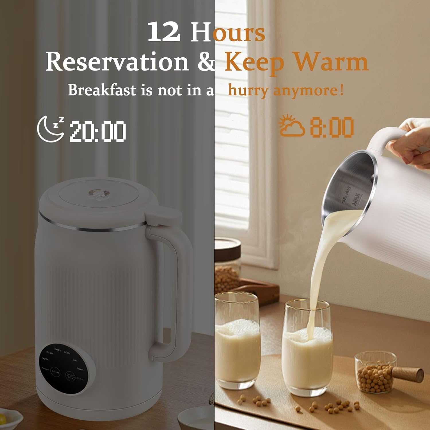 Nut Milk Maker, 40 oz Automatic Almond Milk Machine for Homemade Plant-Based Milk, Oat, Soy, Yogurt, Intelligent Temp Control 8-in1 Soy Milk Maker with Delay Setting/Keep Warm/Self-Cleaning/Boiling