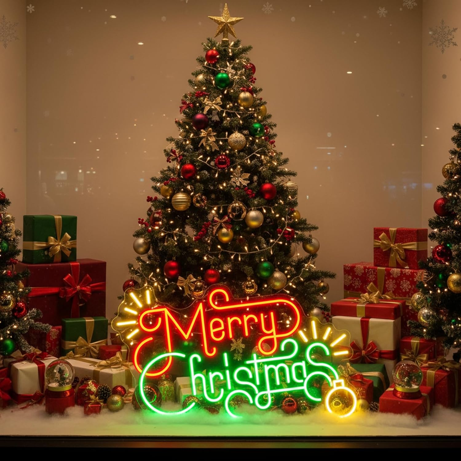 Merry Christmas LED Neon Sign – Festive Tree-Themed Wall Light for Holiday Home Decor, Party Backdrop & Gift, Customizable Christmas Wall Decoration 14″×10.2″