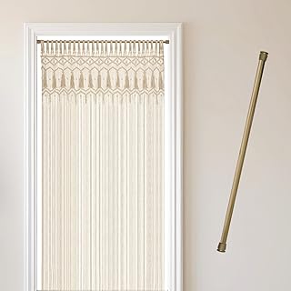 Cozyor Makramee Vorhang + Klemmstange ohne Bohren Türvorhang Fenstervorhang 132x200cm Raumteiler, Wandbehang & Boho Deko b...