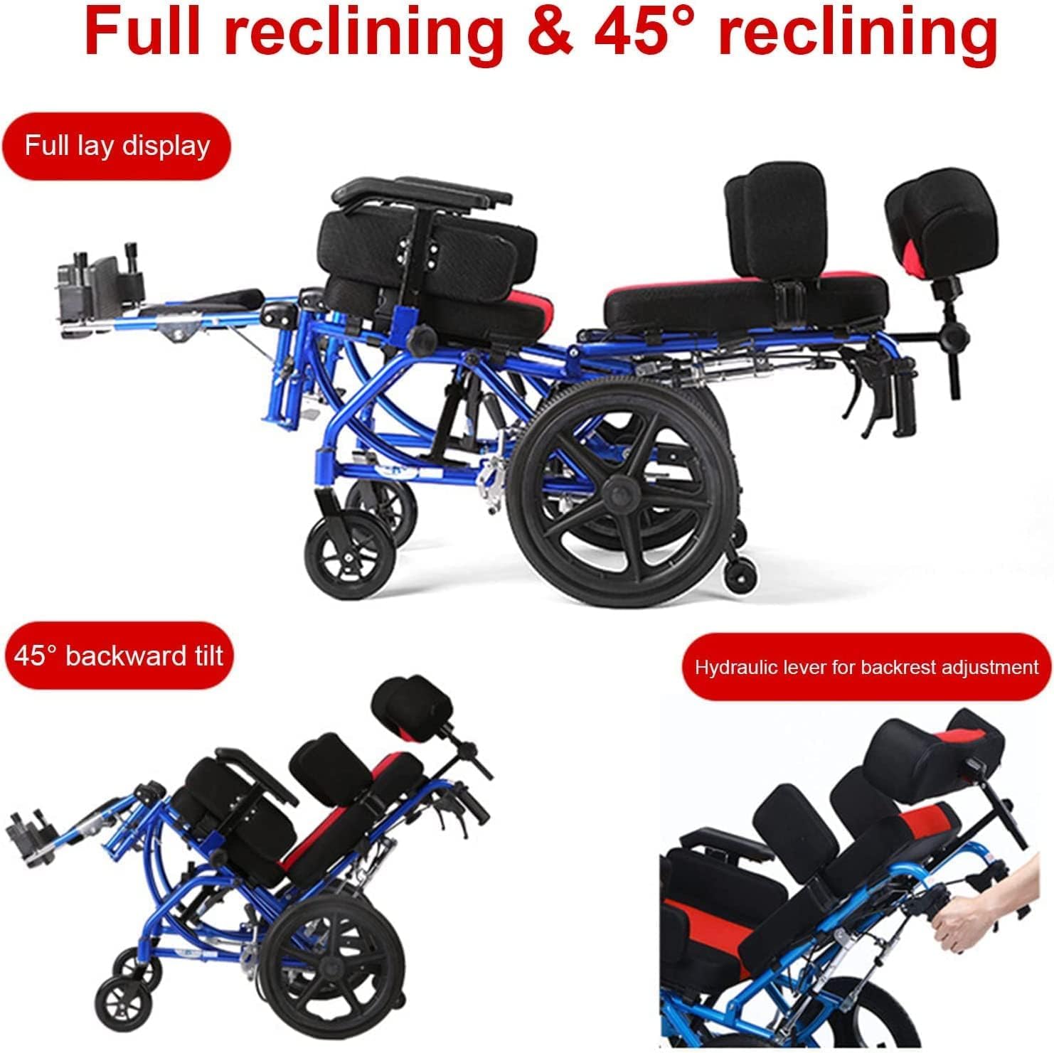 Silla De Ruedas Manual Plegable para Adultos/Niños Silla De Ruedas De Transporte Silla De Ruedas Reclinable Ultraligera con Respaldo Alto Y Rueda Trasera Antideslizante,36cm Seat