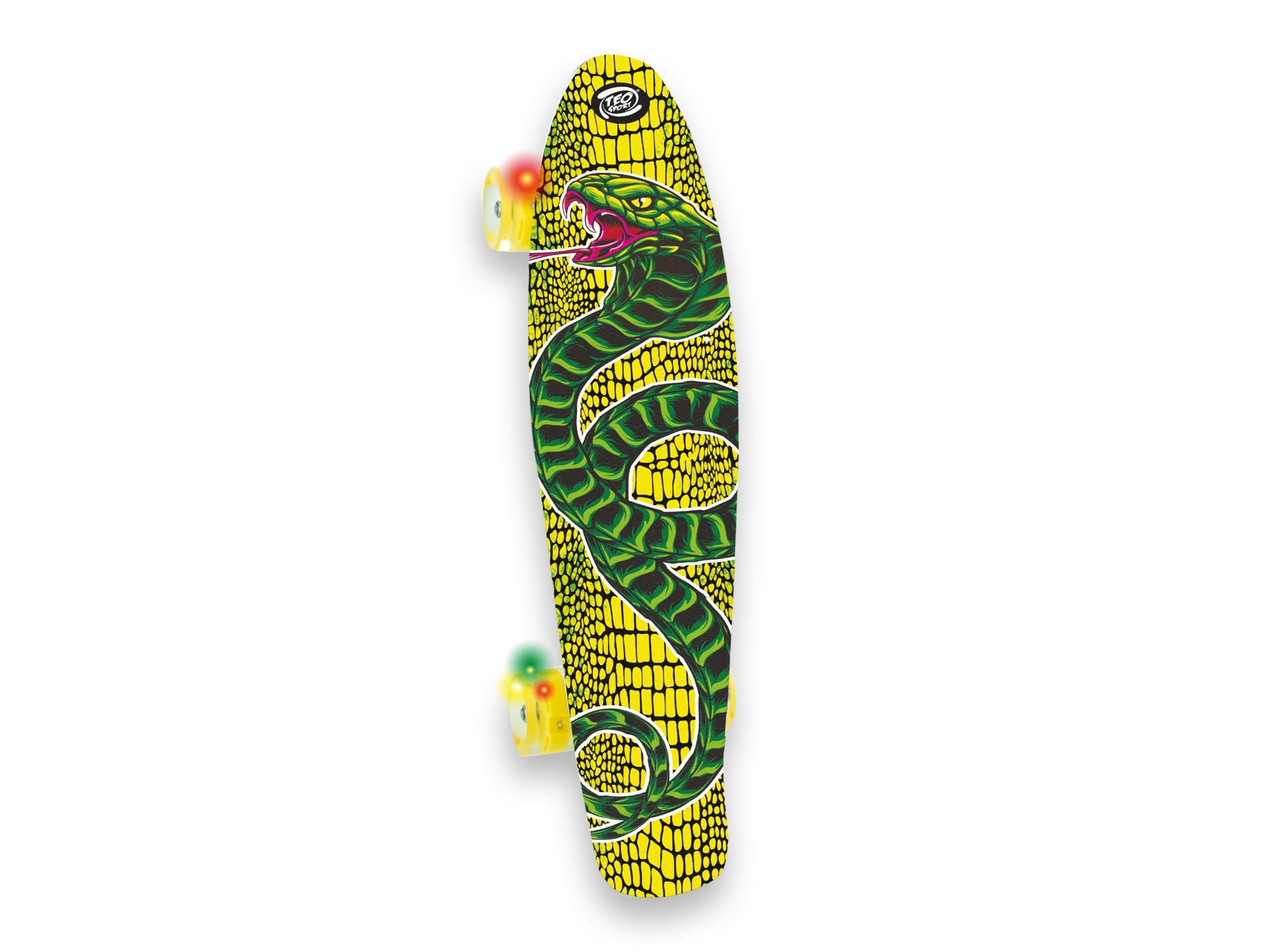 Teorema - Skateboard 57 cm, con Pedana Antiscivolo, Truck in Alluminio, Ruote 45 mm in PU trasparente con LED luminosi, Cuscinetti ABEC-7, Portata massima 100 kg