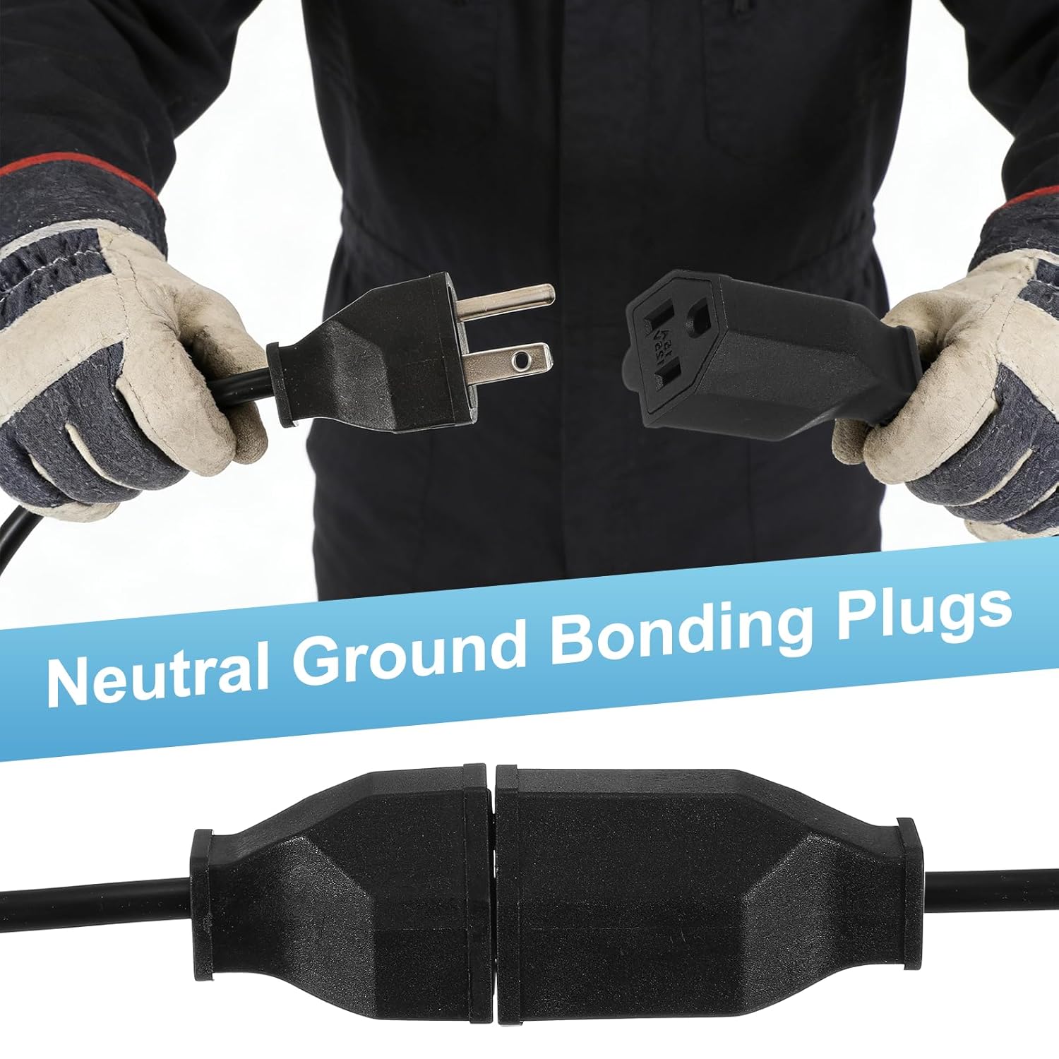 MECCANIXITY 4pcs NEMA 5-15P/5-15R Electrical Replacement Plugs, 125V 15A 3 Prong 2 Pole 3 Wire Straight Blade Plug Grounding, Neutral Ground Bonding Plugs for Extension Cord Ends, Black