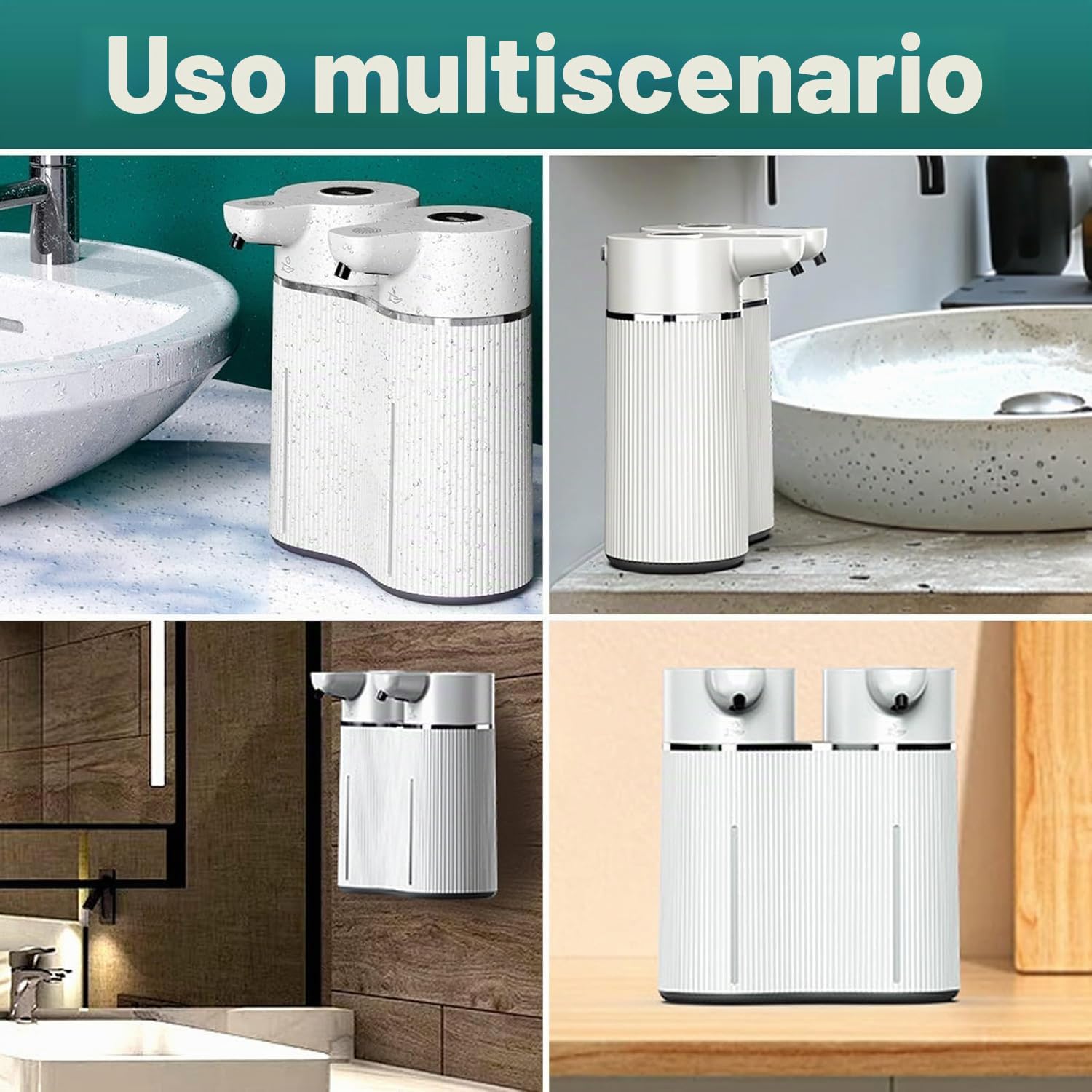 Dispenser automatico di sapone doppio Touchless Schiuma Dispenser di sapone liquido 4 livelli regolabile Smart Soap Dispenser per bagno Cucina Ufficio Hotel Sapone per piatti