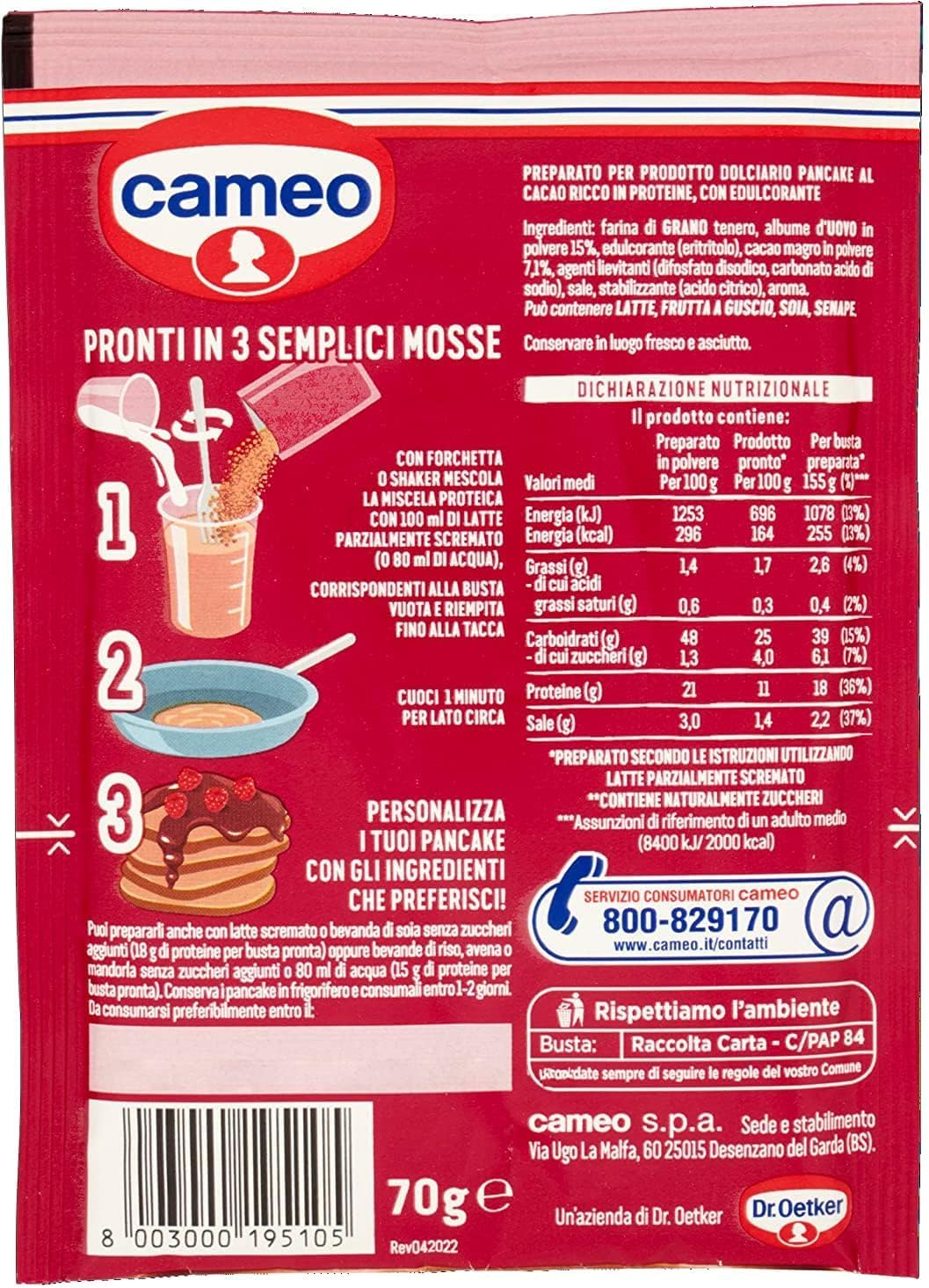 Cameo High Protein Preparato per Pancake al Cacao 70g - Novita [CAIYA® BOX da 10 Bustine]