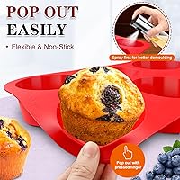 Vista 3 de Walfos Juego de Moldes de Silicona para Muffins de Texas - Molde de Silicona para 6 Cupcakes Jumbo, Antiadherente, ¡Simplemente Salen! Perfecto