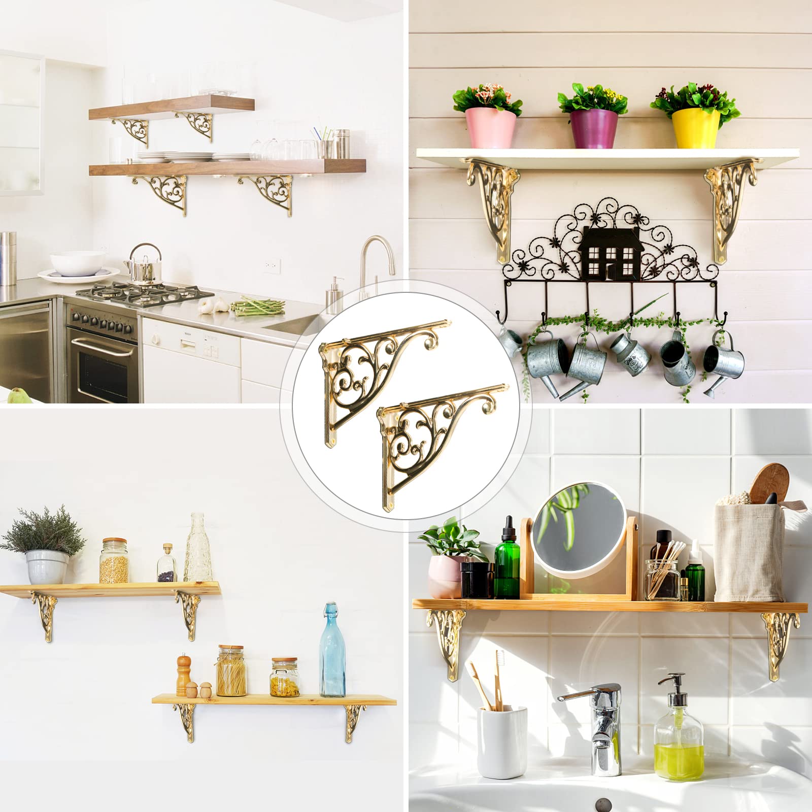 KHTUMEWARE-125 Brushed Gold Shelf Brackets 4.92 in (125 mm) 2-Pack in Brushed Gold — KHTUMEWARE