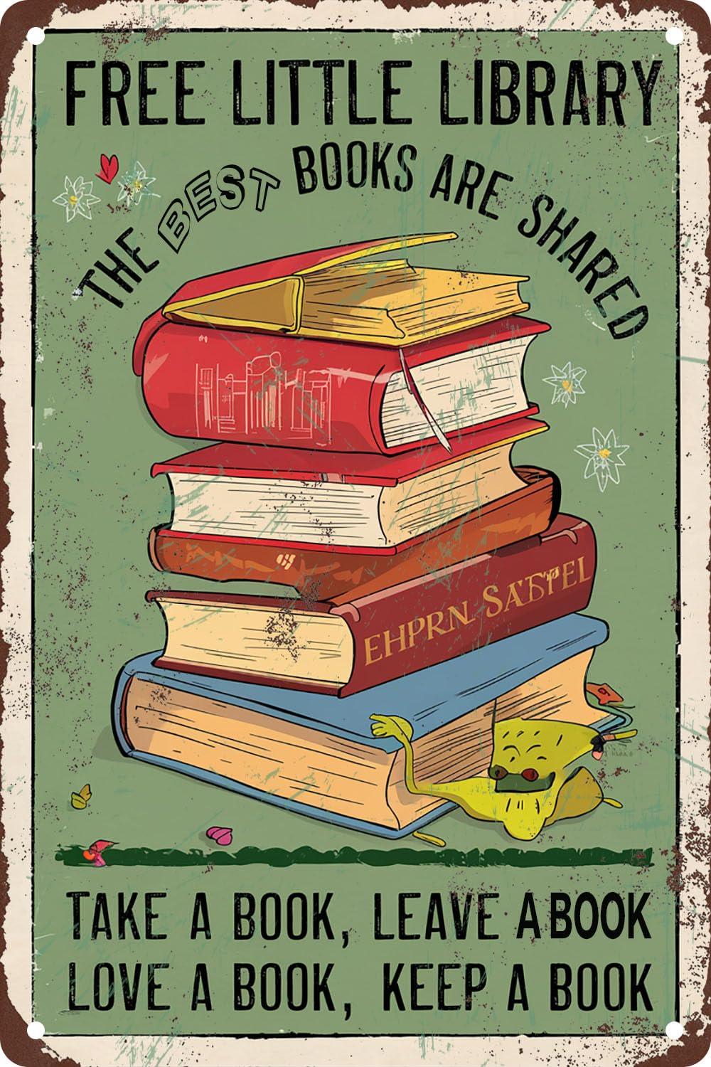Retro Metal Tin Sign Free Little Library Poster Vintage Wall Decor Gift For Bathroom Restaurant Farm Bedroom Cafe School 8x12 Inches