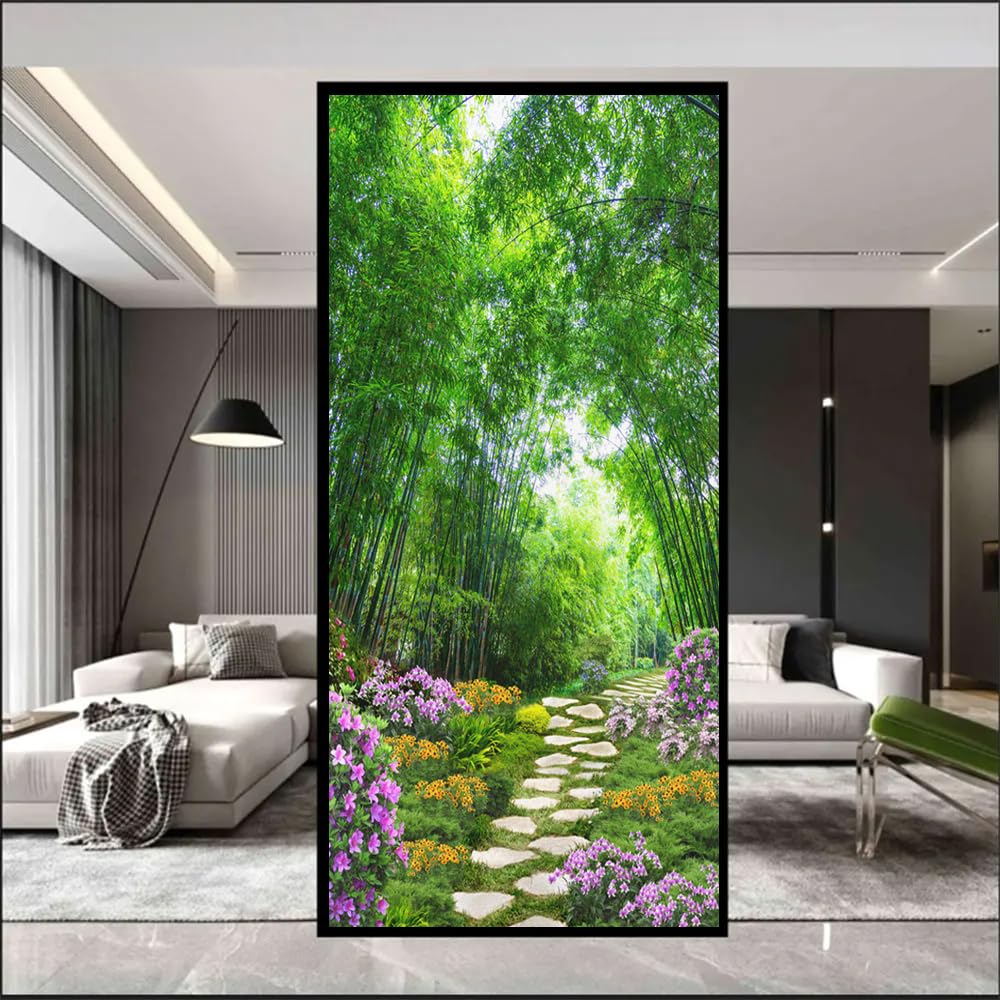 Window Film Privacy Frosted Not Transparent Static Cling Heat Control UV Blocking Green Scenery Glass Sticker(60x160cm) โ image 1