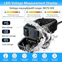 Lieberwell Vízálló Motoros USB Töltő 12V-24V Quick Charge 3.0 Type-C + USB-A LED Voltmérővel és Kapcsolóval 4