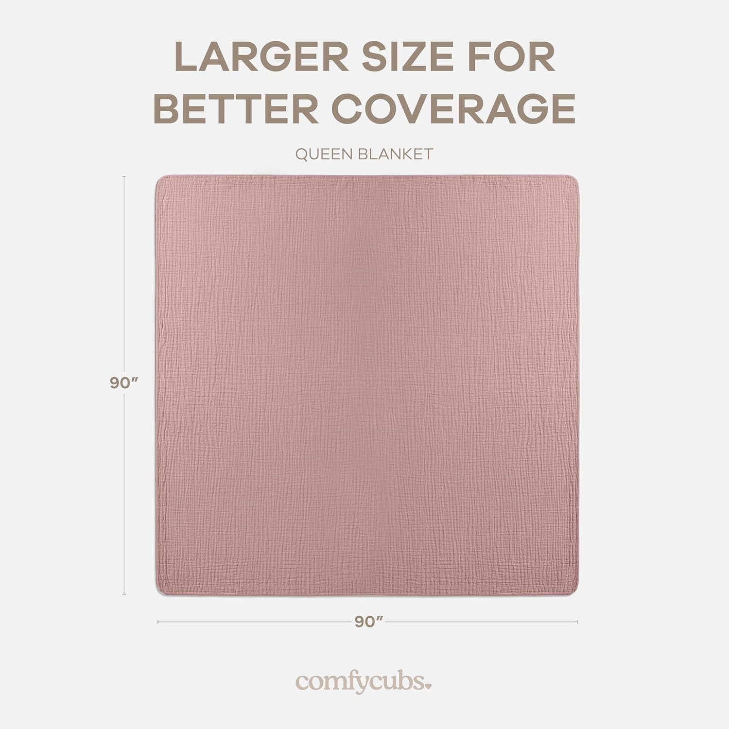 Comfy Cubs Muslin Blanket for Adults Queen 90" x 90" - 6 Layer Soft, Breathable & Lightweight Muslin Adult Blanket - Machine Washable & Designed in The US Bedding for All Seasons - Mauve - Image 4