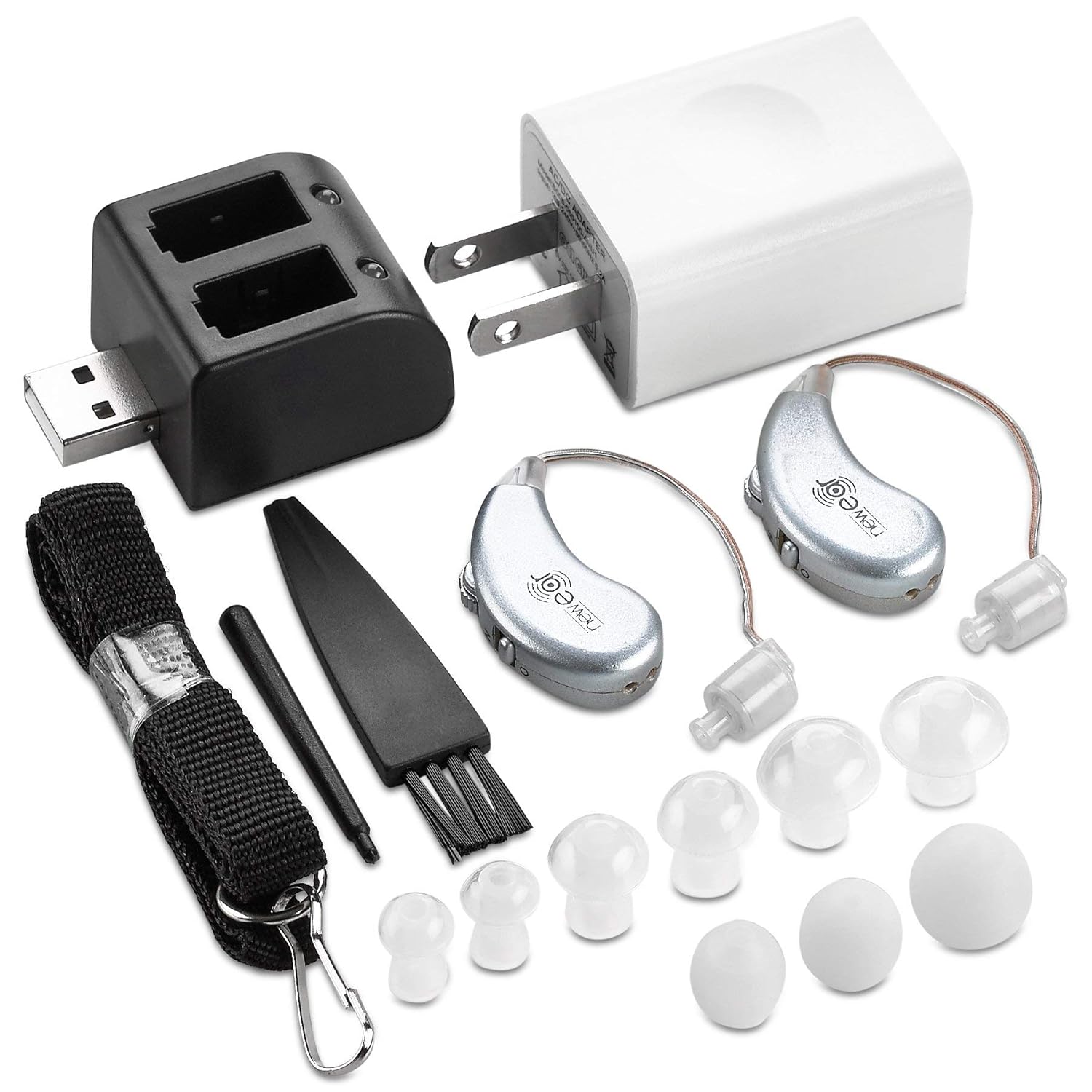 Digital Hearing Amplifiers - Rechargeable BTE Personal Sound Amplifier Pair with USB Dock - Premium Behind the Ear Sound Amplification - By NewEar : Health & Household