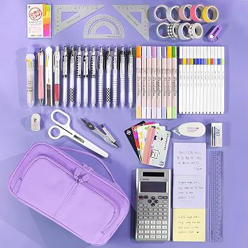 Pencil Case Large Capacity Pencil Cases for Students Kids Girls Boys, Portable Double Zipper Purple Pencil Pouch Organizer Bag School Office Aesthetic Supplies for Secondary School Teens Adults Women