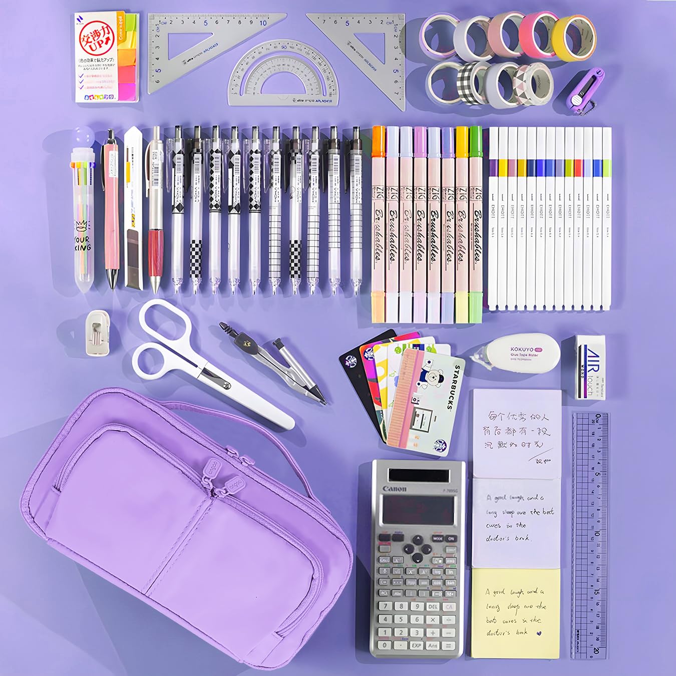 Pencil Case Large Capacity Pencil Cases for Students Kids Girls Boys Portable Double Zipper Purple Pencil Pouch Organizer Bag School Office Aesthetic Supplies for Secondary School Teens Adults Women - Image 2