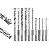 SALI 10PCS SDS Plus Rotary Hammer Drill Bit Set Concrete Drill Bit Kit Cross-Type Double Thread Carbide Material Suitable for Concrete, Brick, Cement Walls, Stone, Hammer Drill Bits for Concrete