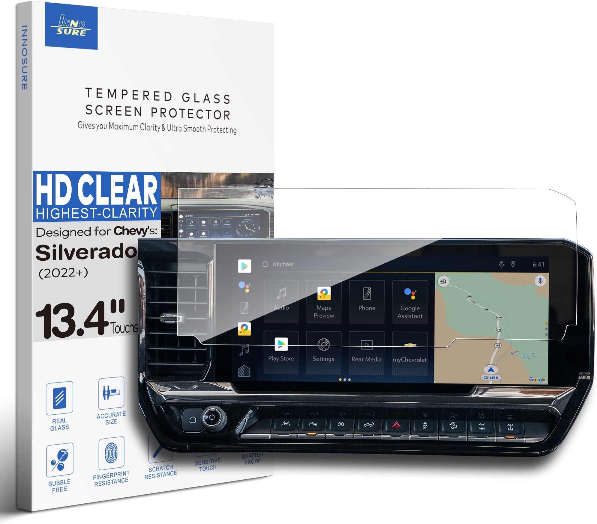 Glass Glossy Screen Protector Designed for Chevy All New Silverado 2022 2023 Touchscreen 13.4 Inch Chevrolet Pickup Screen Cover Accessories Anti Fingerprint (HD Clear)