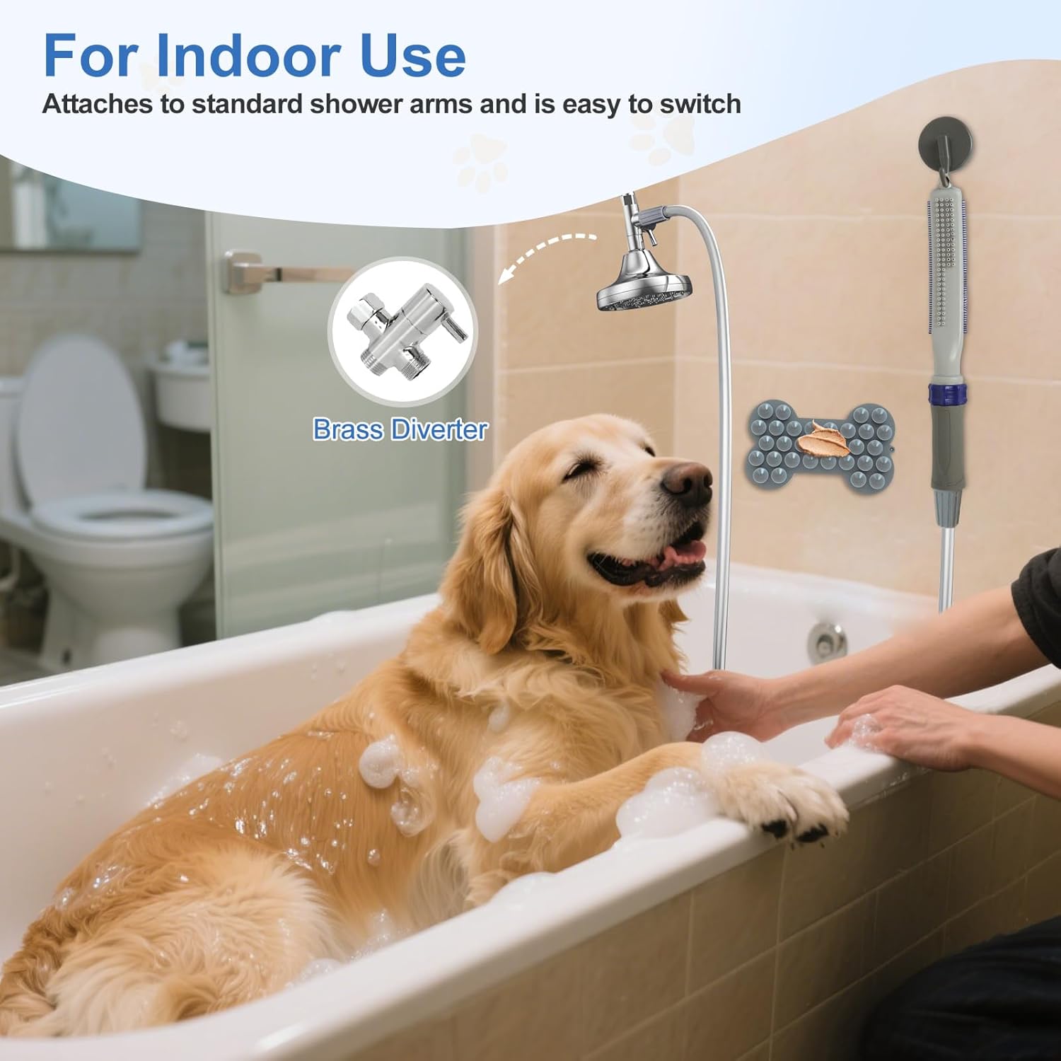 Dog Shower Attachment,Dog Shower With Brass Diverter,Pet Shower Attachment for 3 Spray Modes,8-Foot Hose With Indoor and Outdoor Adapters,for Bathing & Grooming Easy Dog/Cat Bathing and Cleaning