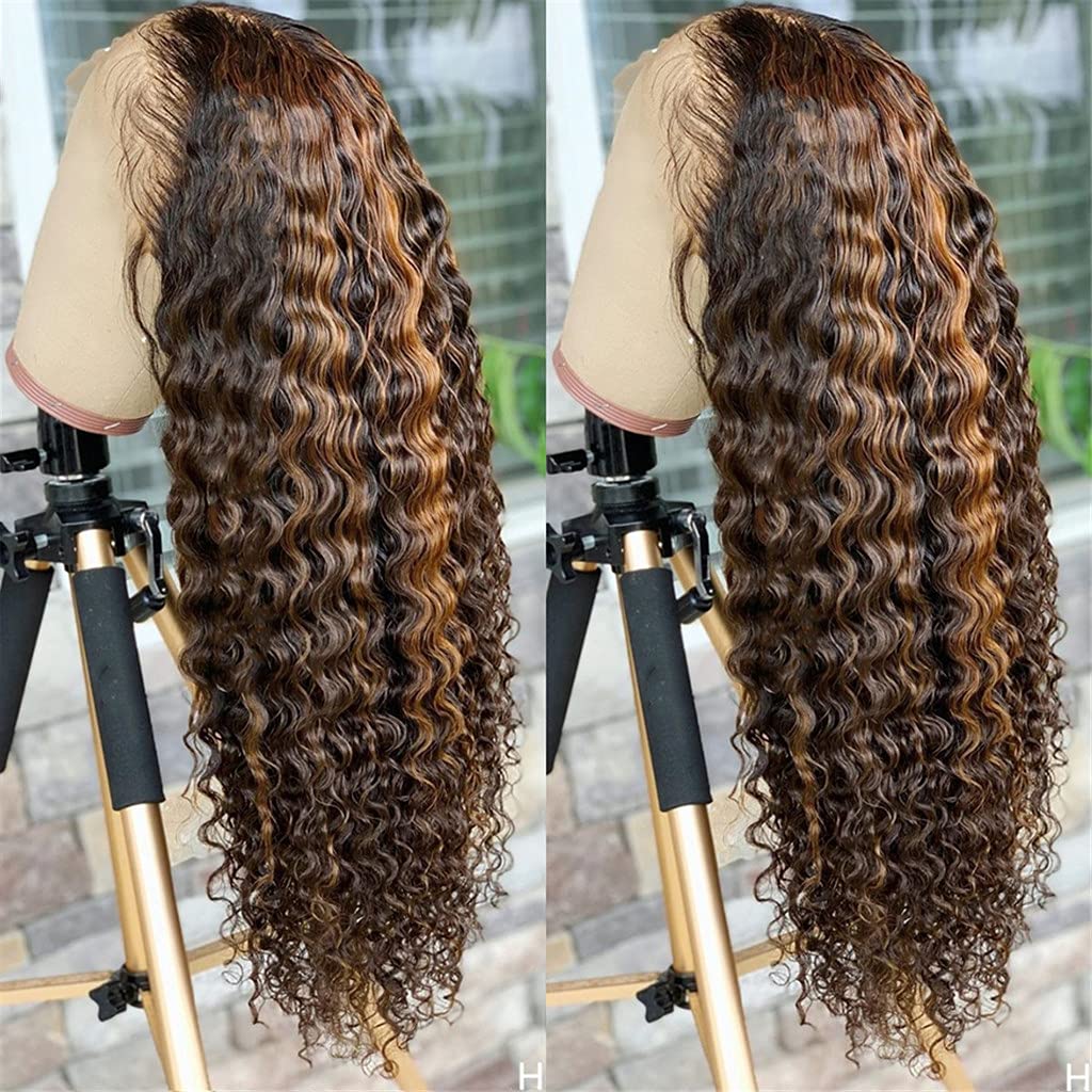 13x6 Highlight 4/27 Curly Lace Front Human Hair Wigs 150% Density Transparent LacePre Plucked Hairline and Bleached Knots Human Hair For Black Women Wigs 22inch