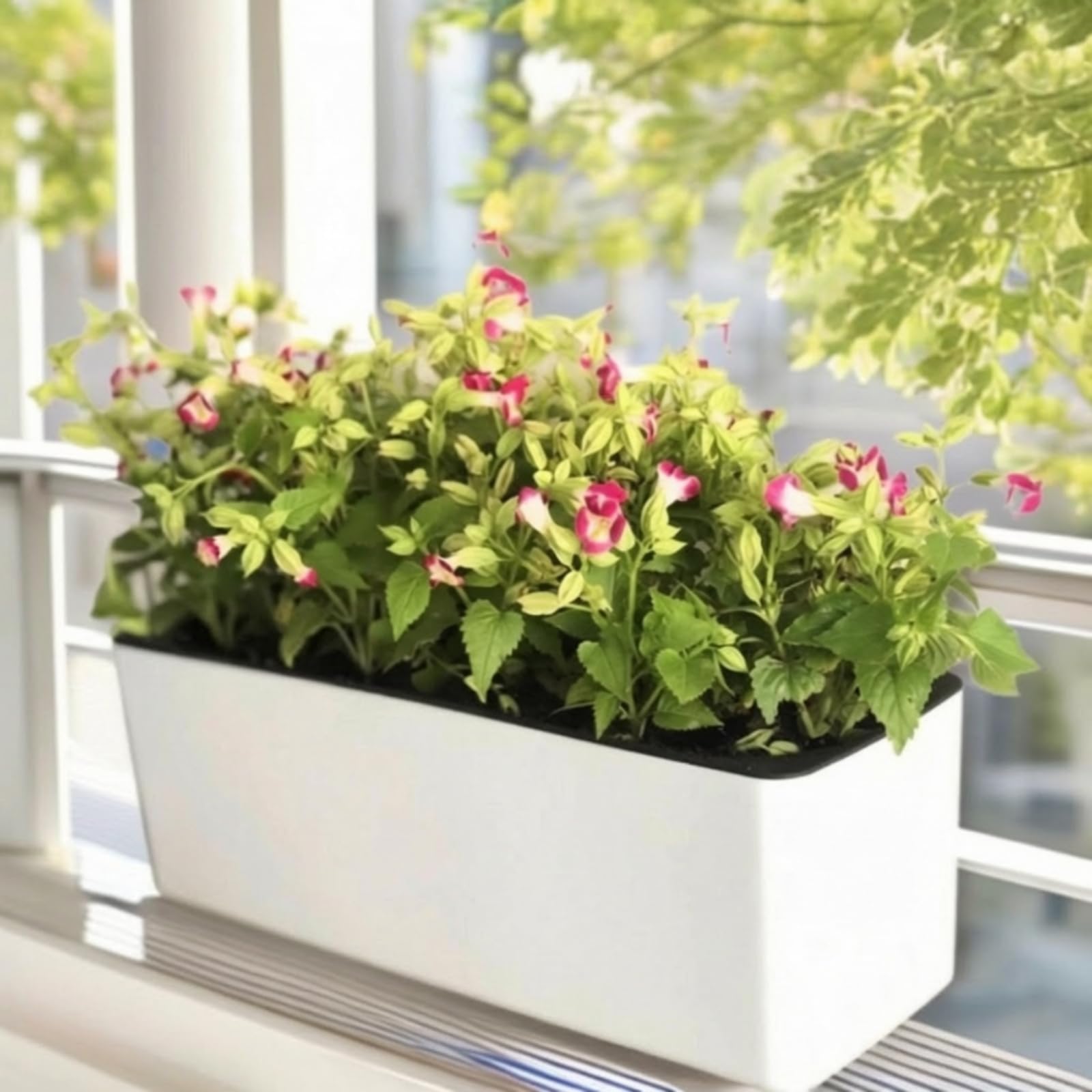 Selbstbewässernde Pflanzgefäße mit Drainagelöchern und Tiefem Reservoir weiß selbstbewässernder Blumentopf leicht Pflanzgefäß mit Wasserstandsanzeige, L