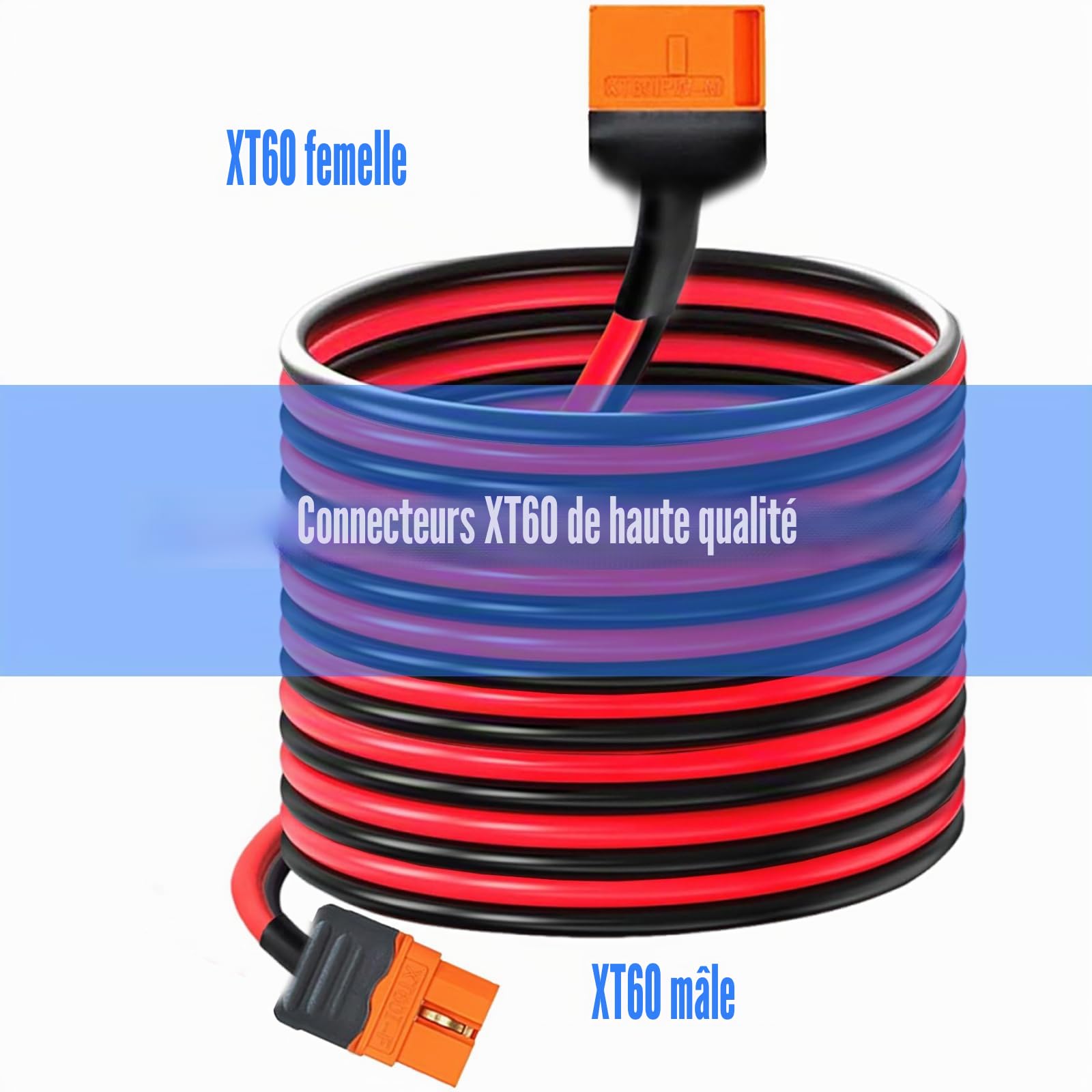 Câble d'extension XT60i Câble XT60i Connecteur mâle vers femelle pour alimentation panneau solaire Accessoires pour batterie déportée