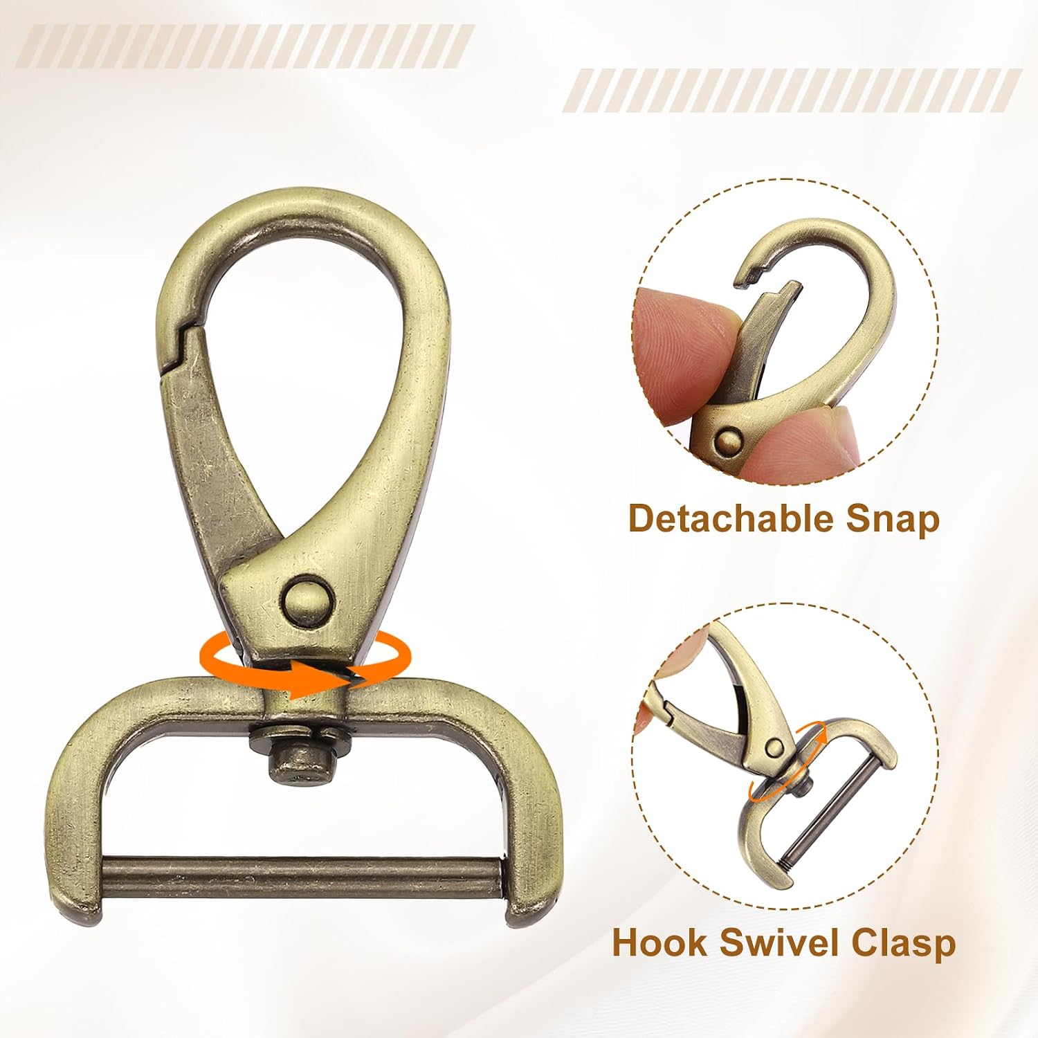 HARFINGTON 4pcs Detachable Snap Hook Swivel Clasp 1" (25mm) Zinc Alloy Lobster Claw Clasp for Keychain Lanyard Purse DIY Purse Strap, Light Brown image 4