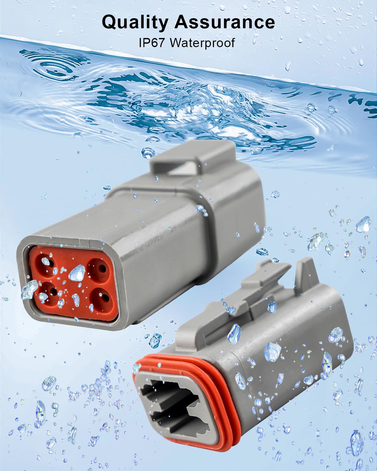 4 Pin IP67 Waterproof Connector Replace ST6114 DT, Gray Electrical Wire Connector Replace DT06-4S DT04-4P with Solid Contact Wire fit for D-eutsch Size 14-20AWG and Sealing Plug, 3 Sets