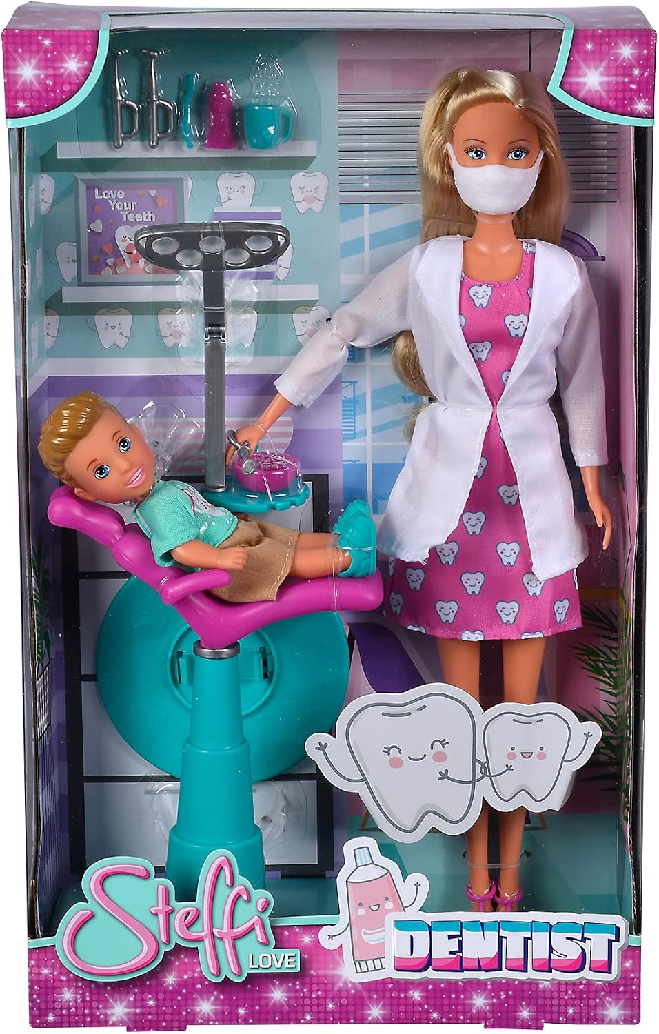Simba 105733514, Steffi Love Dentist, Doll as Dentist and Timmy as Patient, with Chair and Dental Accessories, 12 cm, 29 cm - Image 5
