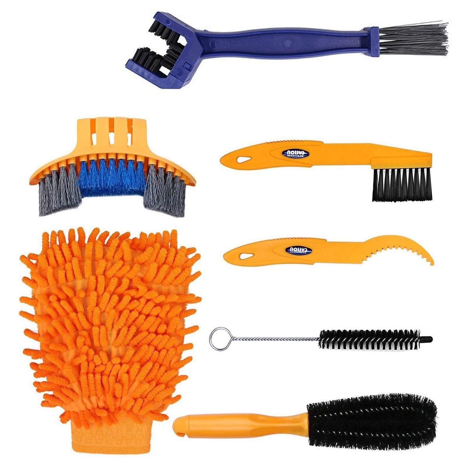 Bike Cleaning Tool Set 7 Pieces Bicycle Clean Brush Kit for Bike Chain/Tire/Sprocket Cycling Corner Stain Dirt Clean - Fit for Mountain Bike Road Bike City Bike Folding Bike etc