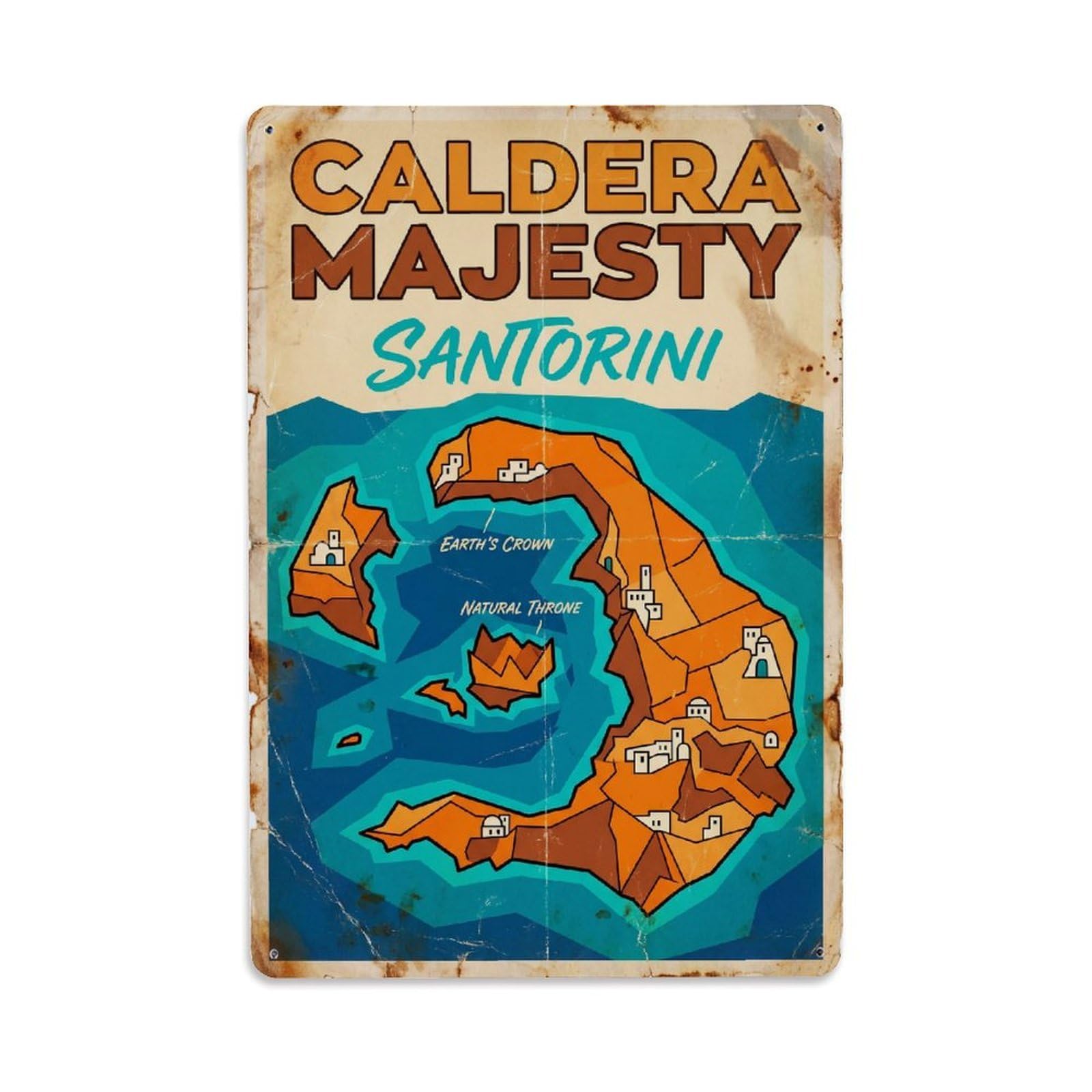 Gead 8X12inch Style Vintage Travel Santorini Caldera Majesty Metal Tin Sign
