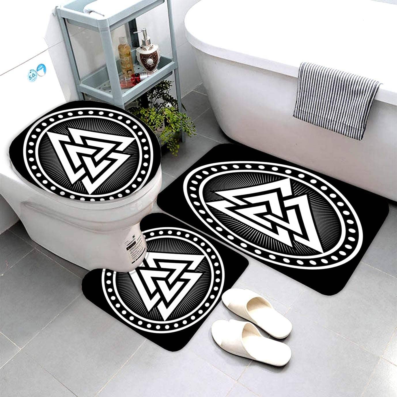 Genérico Alfombra de baño, alfombras de baño Negras escandinavas, Alfombra de baño de Lujo de Microfibra, Juego de alfombras absorbentes, Alfombrillas de baño vikingas Vintage, Alfombrilla de pedesta