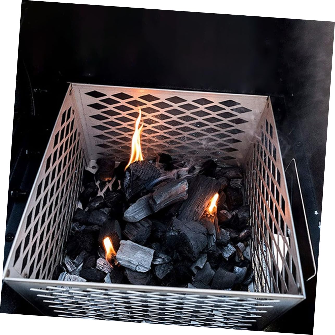 Cestello per Carbone in Acciaio Inox Manico Staccabile, Contenitore per Barbecue Offset per Affumicatura, Pratico Accessorio per Grigliate All’aperto