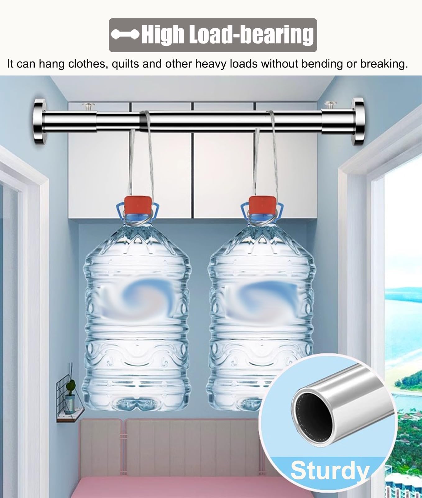 Barra Armario Perchero para Cortinas de Acero Inoxidable Plateado con Tornillos, Kit de Barras Para Cortinas de Alta Resistencia para Armarios/guardarropa, Barras Redondas para Colgar Ropa(280-350cm(1