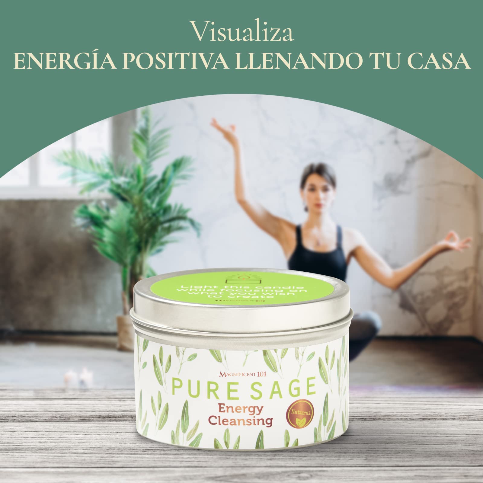 Magnífica Vela de Salvia Blanca Pura 101 de Larga duración, 6 onzas, Tiempo de combustión de 35 Horas, orgánica, Totalmente Natural, sin parafina, Calma, relaja, restaura el Cuerpo y la Mente.