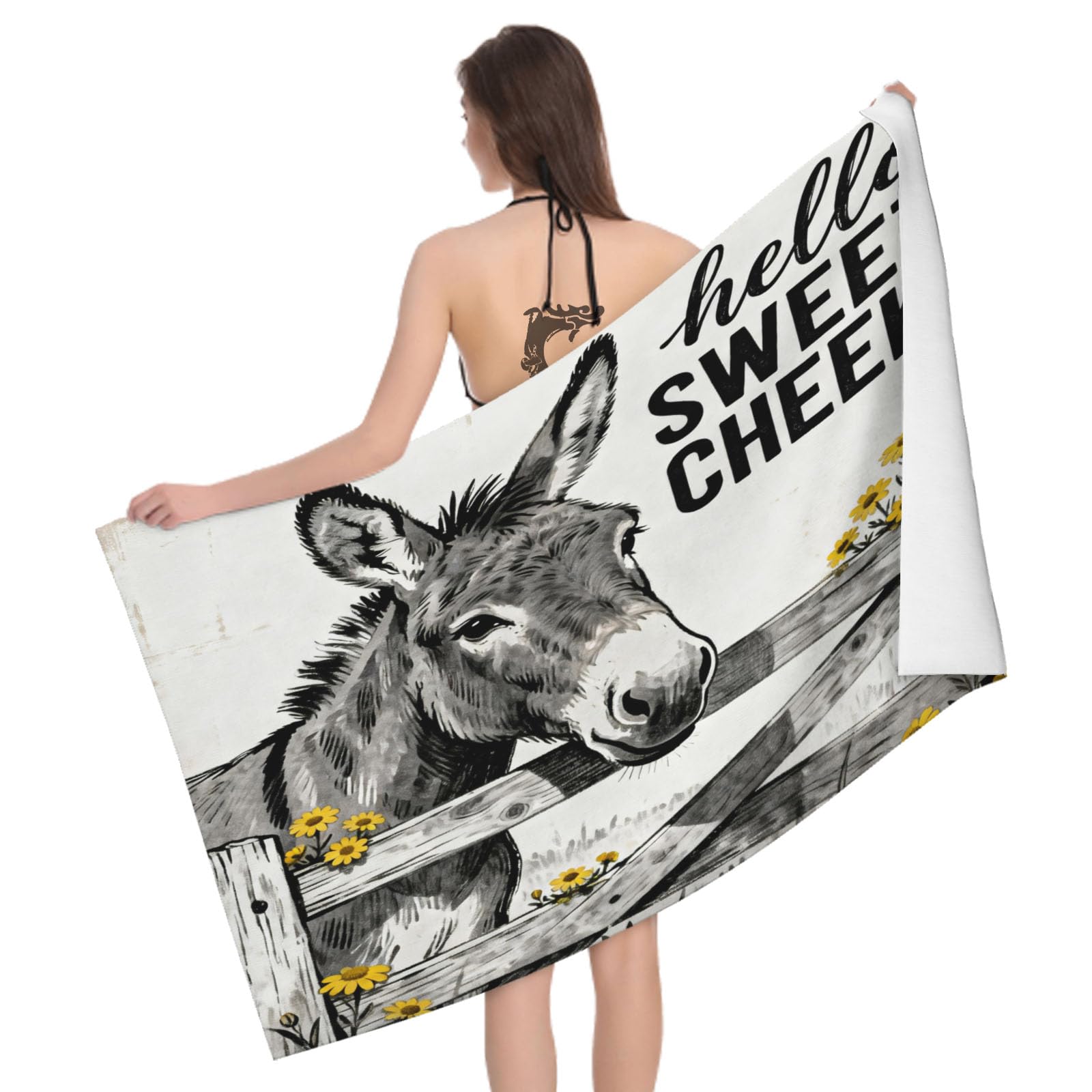Leichong 3D Donkey Beach Towel Microfiber Soft Quick Dry for Adults, Farm Theme Bath Towel Lightweight Soft Absorbent for Travel Swimming Pool Sports, 75 x 150 cm
