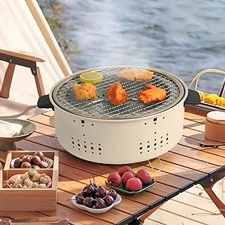 Charcoal Grill - Sturdy 30cm Stainless Steel Outdoor Cooking Equipment with Internal Pot, Grate, and Raised Legs