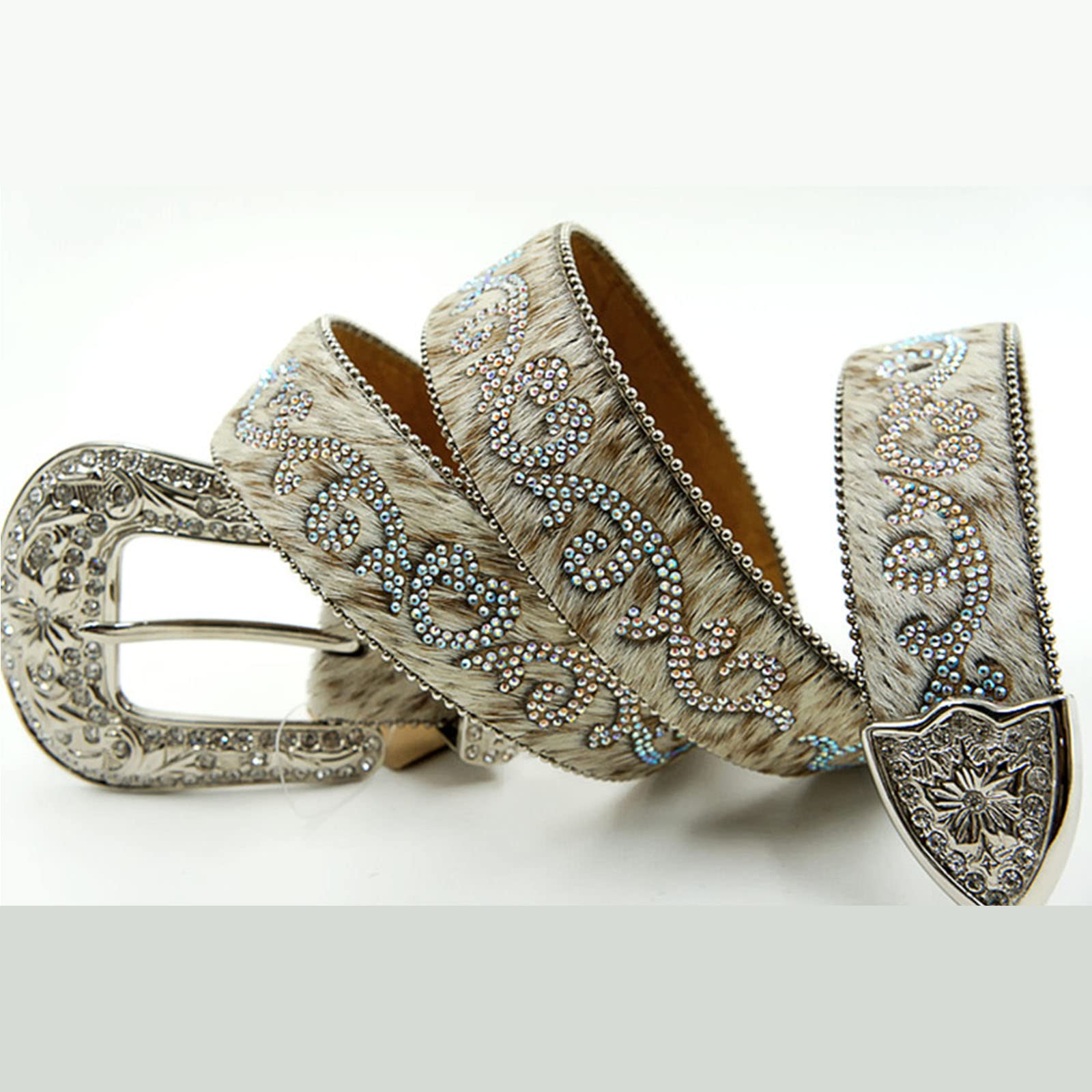 Strass-Westerngürtel Für Damen,Glänzende Mit Diamanten Verzierte Gürtel Für Jeansschnallen Für Kleidergürtel,Weiß,115CM/45.3''