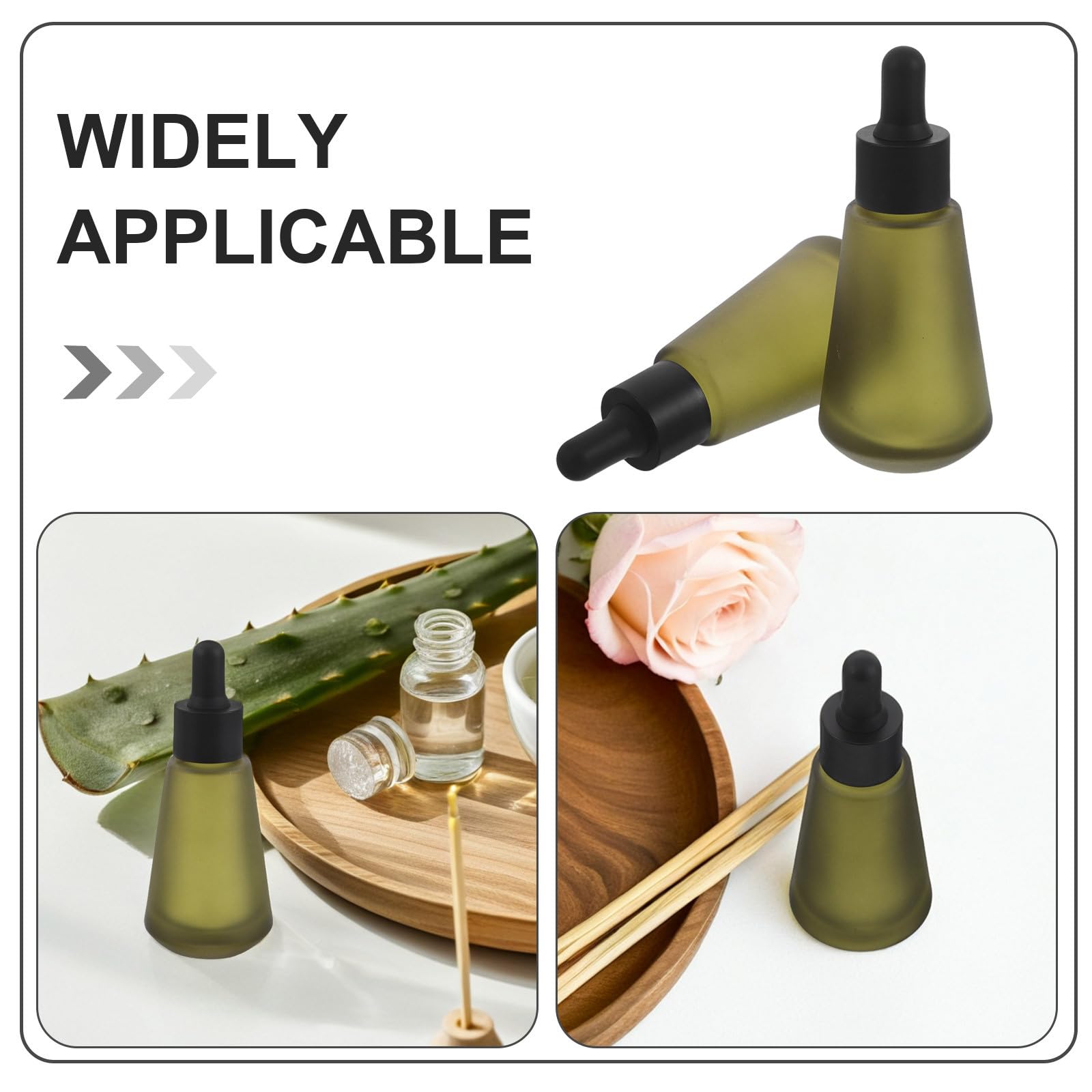 8 flaconi contagocce per oli essenziali, flaconi per profumo da 30 ml/1 oz per viaggi, barattoli conici verdi per campioni di cosmetici, contenitori ricaricabili per campioni di liquidi