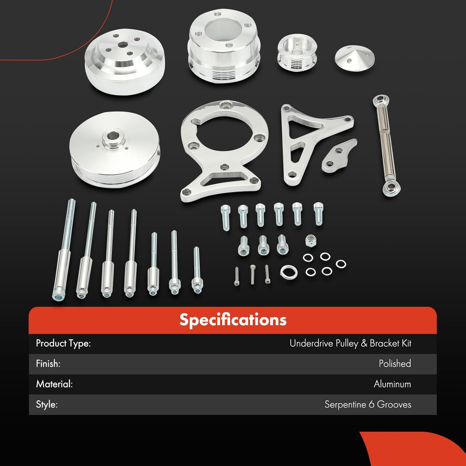 A-Premium Underdrive Pulley & Alternator Bracket & Power Steering Bracket Kit Compatible with 1979-1993 Ford Small Block 302 5.0L