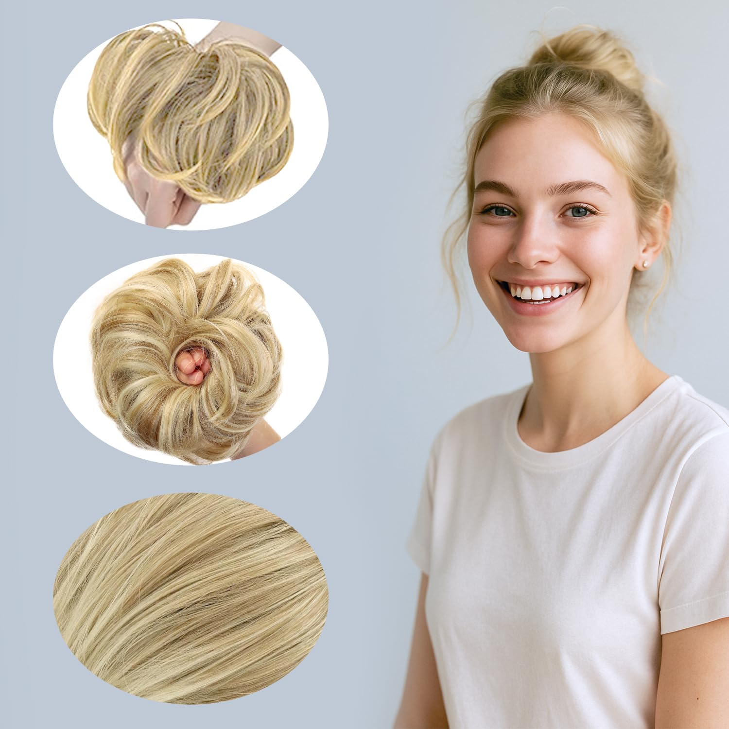 Hair Pieces for Women Messy Hair Bun Scrunchie, Elastic Hair Bun Extensions, Updo Hair Accessories, Synthetic Curly Scrunchies (Blonde) - Image 3