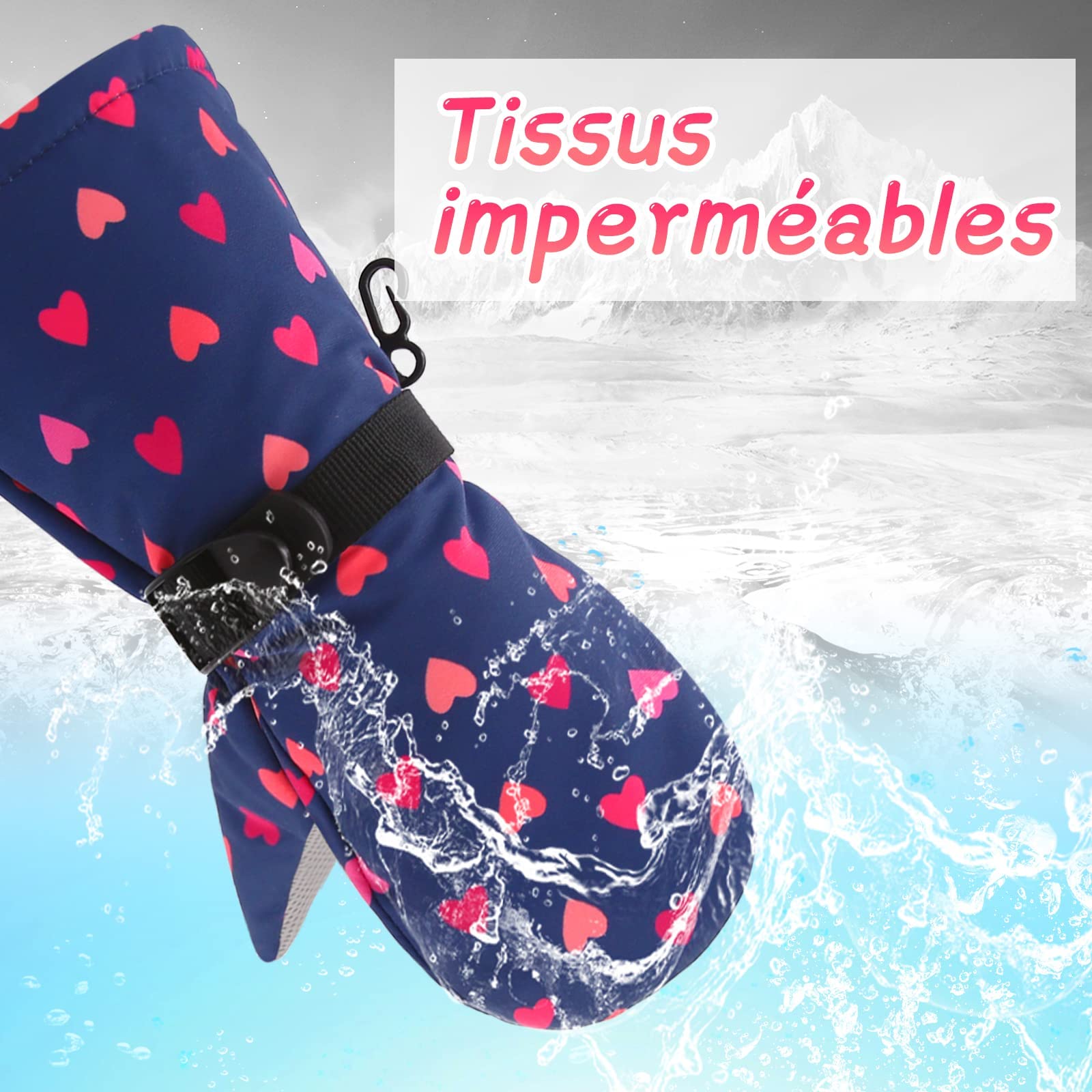 Gants hivernaux imperméables pour Enfants Gants Mitaines Respirant Chauds de Ski de Plein air pour bébé Garçons et Filles de 2 à 6 Ans