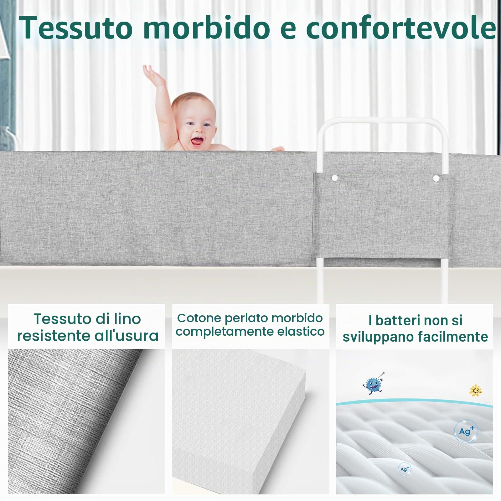 UISEBRT Barriera di sicurezza letto per Bambini, Sponda di Sicurezza bambino, protezione anticaduta per letto, regolabile in altezza, Anticaduta infantile, 200 cm
