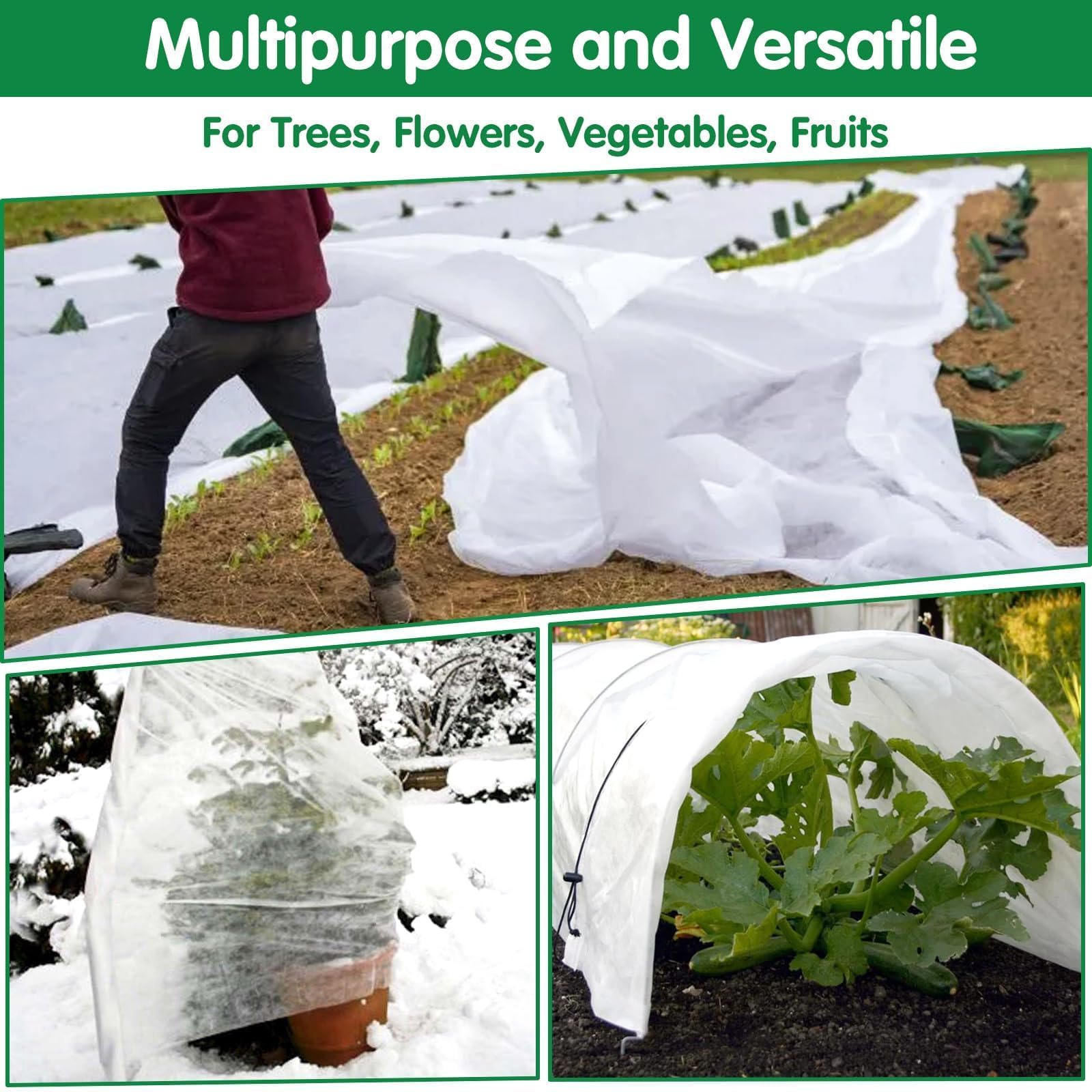 kockuu Cubiertas para plantas, protección contra la congelación, 10 x 30 pies, mantas blancas para plantas al aire libre, cubiertas flotantes de invierno para hileras de jardín, tela no tejida para