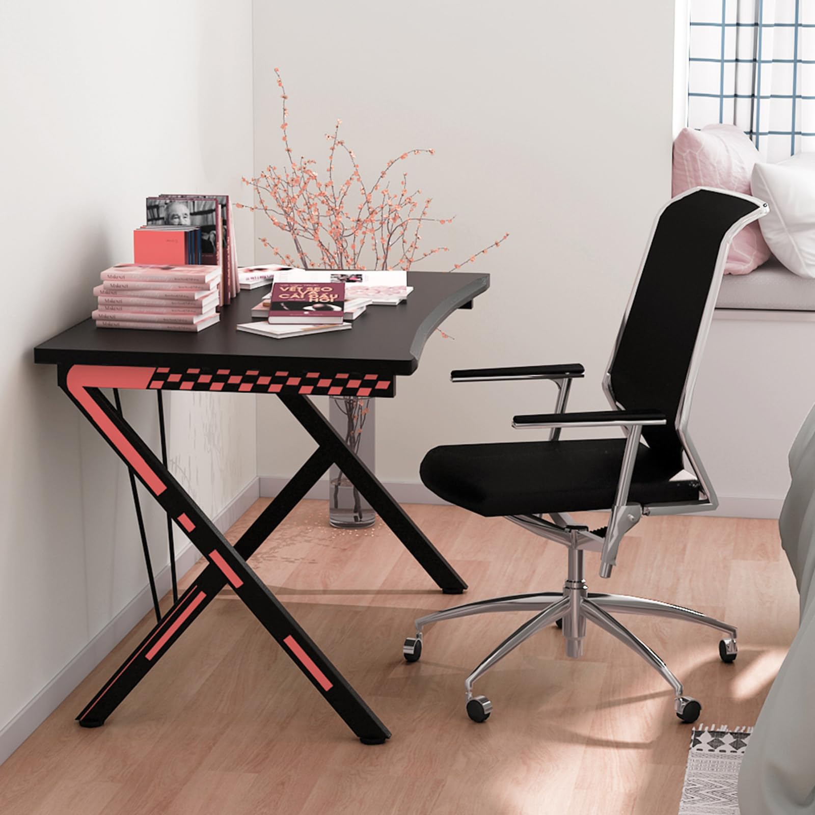 COSTWAY Scrivania Gaming Ergonomica da 116 CM, Scrivania Multiuso per Computer con Struttura Robusta in Metallo, Postazione PC per Gaming Studio Lavoro, 116 x 75 x 77 cm (L x P x A) Nero