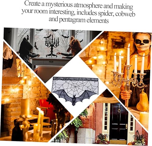 Miniatura 4 de Hemoton Juego de 3 piezas de bandera, patrón de telaraña, suministros de tela de araña, cenefa de terror, pantalla de puerta de Halloween, mantel de