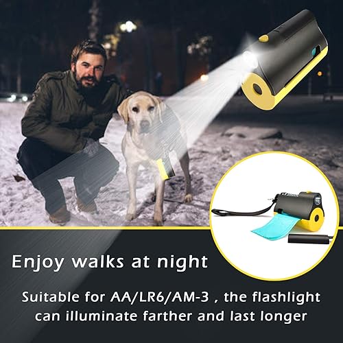 Miniatura 2 de Soporte 3 en 1 para bolsas de excremento de perro con linterna LED integrada para correa y clip de metal para colgar bolsas usadas, dispensador de
