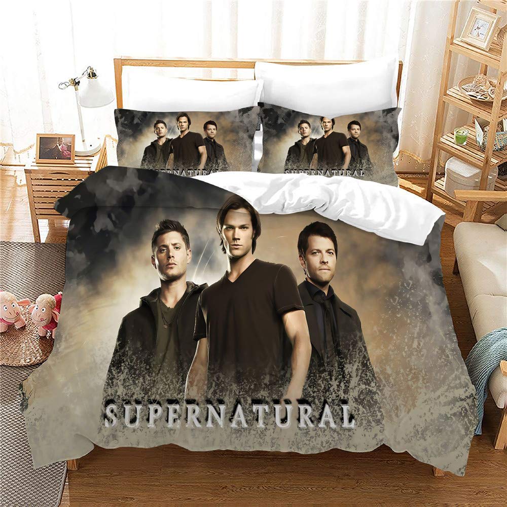 Nichiyo 9 Supernatural?Spn? Bed Linen Set: Duvet Cover And Pillowcase, Microfibre, 3D Digital Print Three-Piece Bedding (Duvet Cover + Pillowcases) (, Single 135 X 200 Cm)