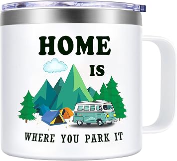 RV Gifts, Camping Gifts for Men Women, Camping Coffee Mug, Christmas Gifts for Campers, Birthday Gifts, Camping Gifts for Couples, 14Oz Stainless Steel Camping Mug, Best Gifts for RV Owners