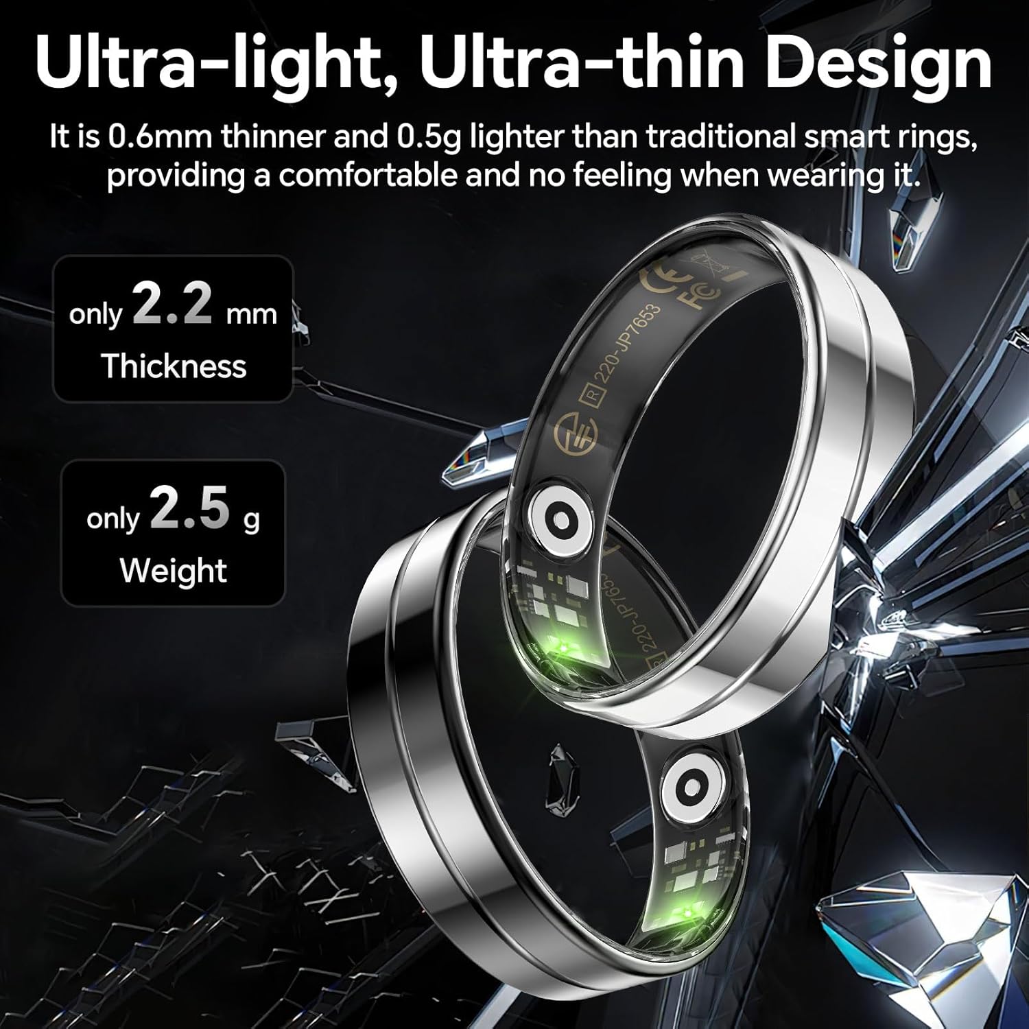 Smart Ring for Men and Women with Charging Case, Lifetime Free App Subscription, Ultra-Light and Thin Fitness Tracker, 24/7 Tracking of Activity, Health, Sleep, and Blood Oxygen