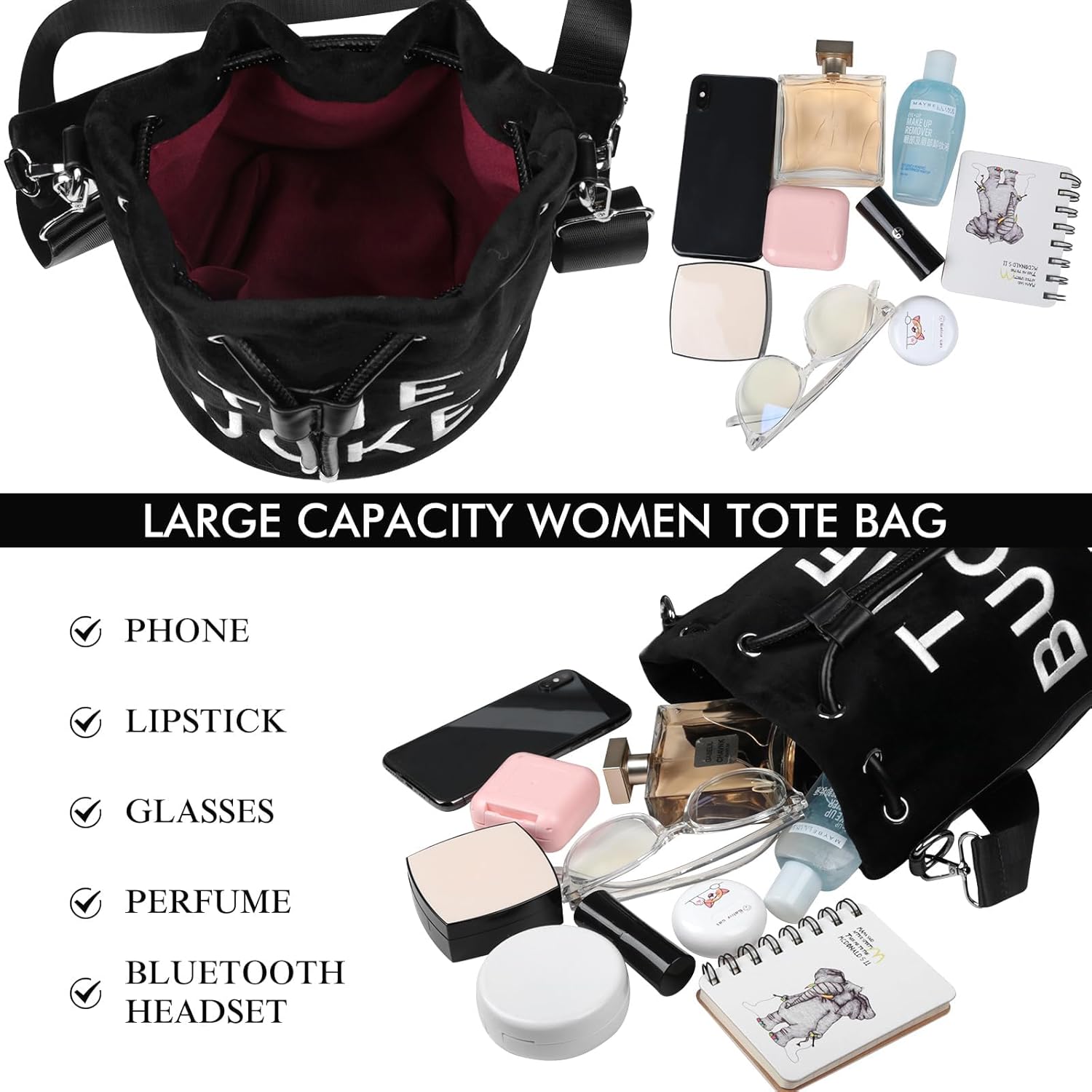 JQAliMOVV Mini Crossbody Bucket Bags for Women Trendy Velvet Bucket Purse Hobo Drawstring Handbags - Image 6